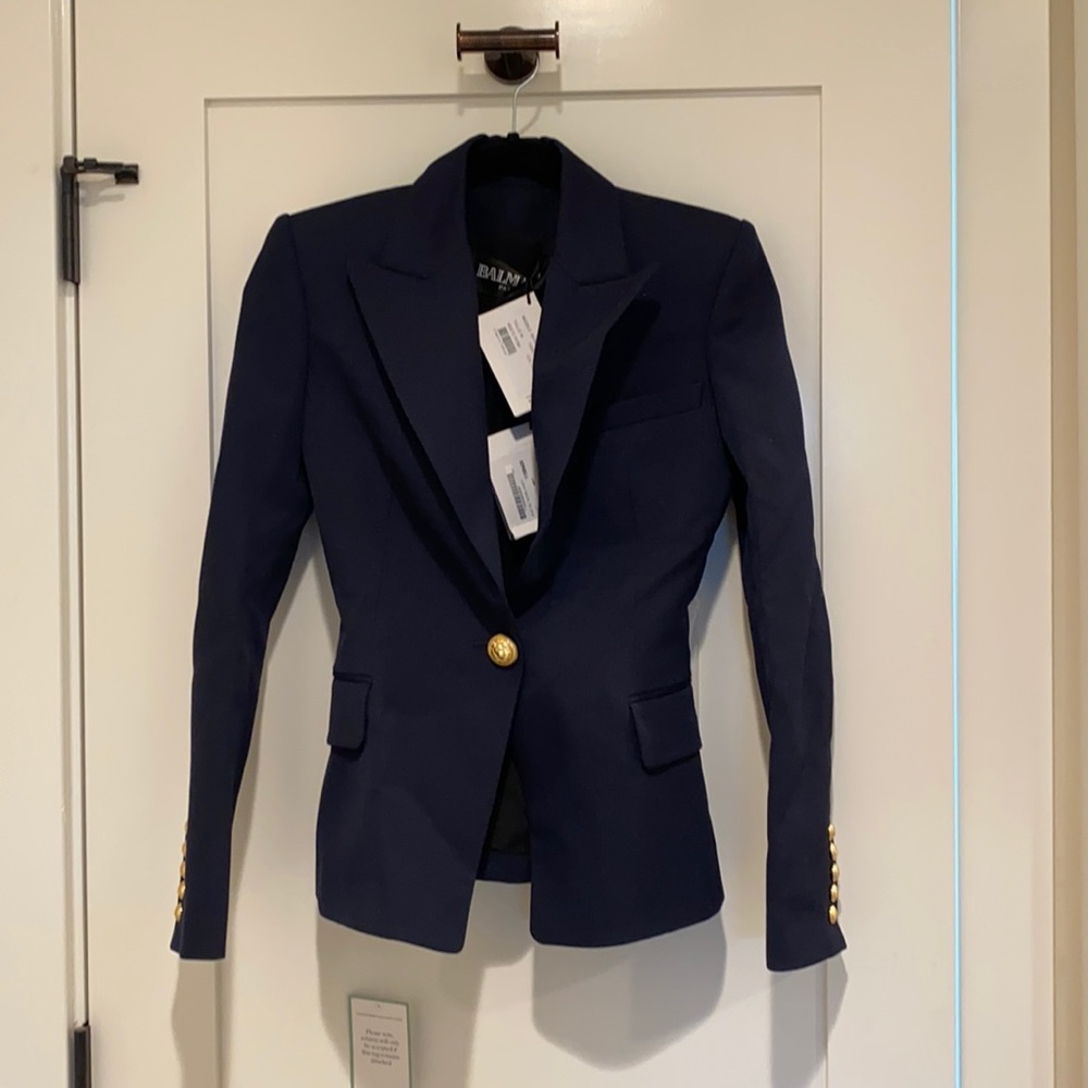 Balmain Single Button Navy Blue Blazer